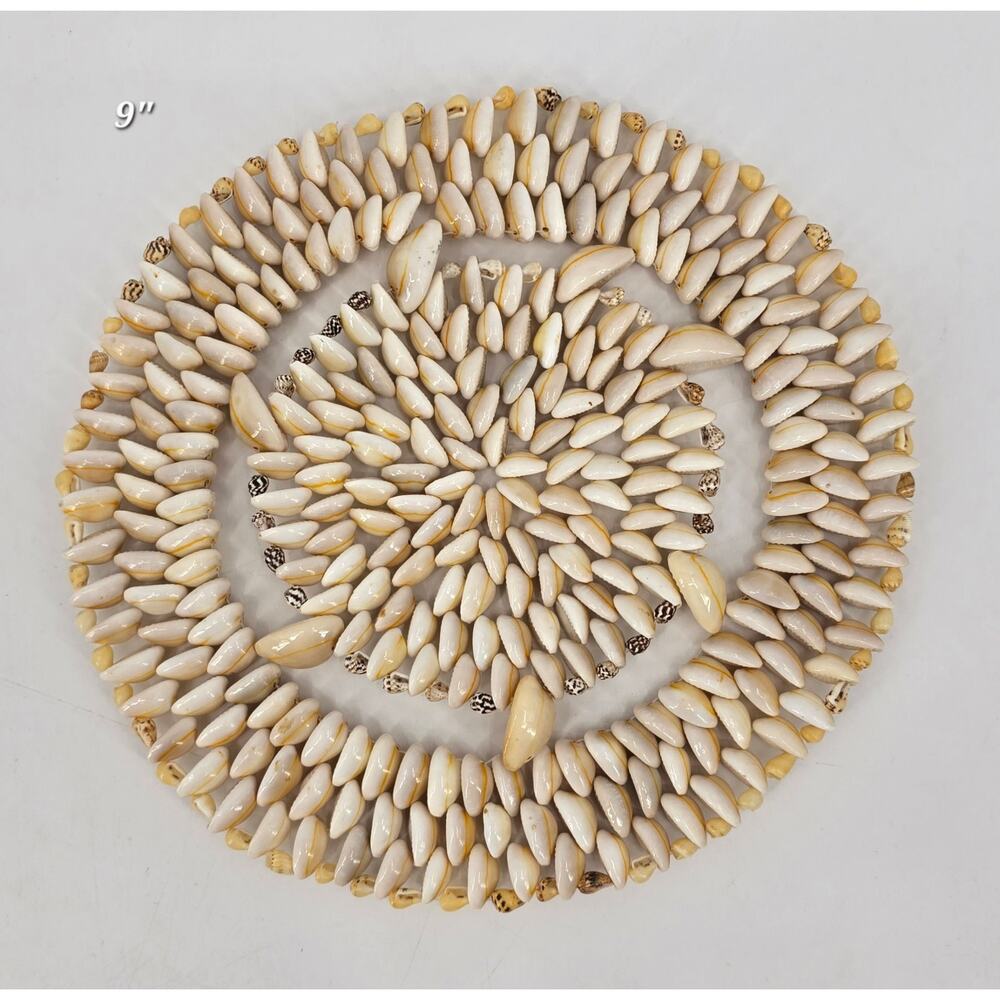 Vintage Shell Trivet or Coastal Boho Wall Decor‎ | Hand-Strung Seashell Art | 9”